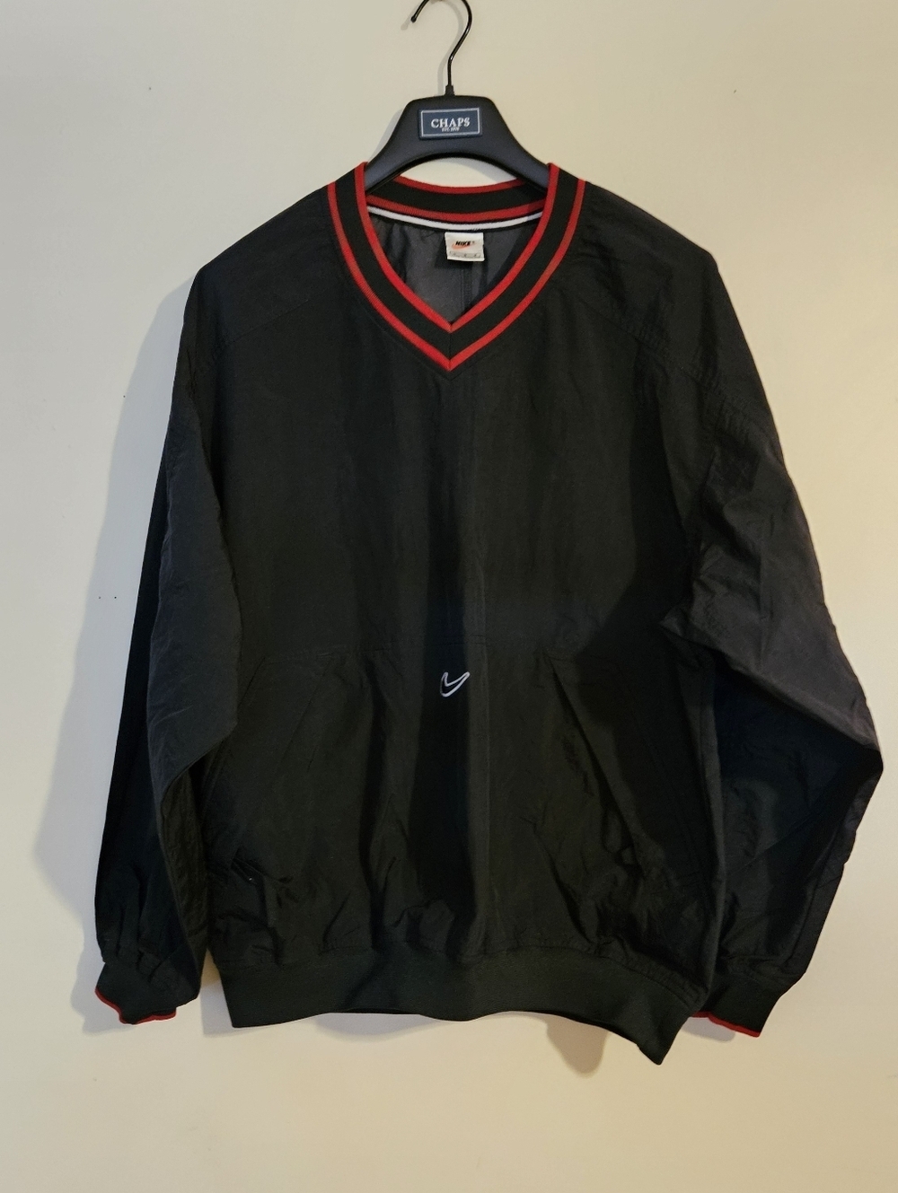 VINTAGE 90's NIKE OG POUCH POCKET (BLACK/ RED) WINDBREAKER PULLOVER JACKET L